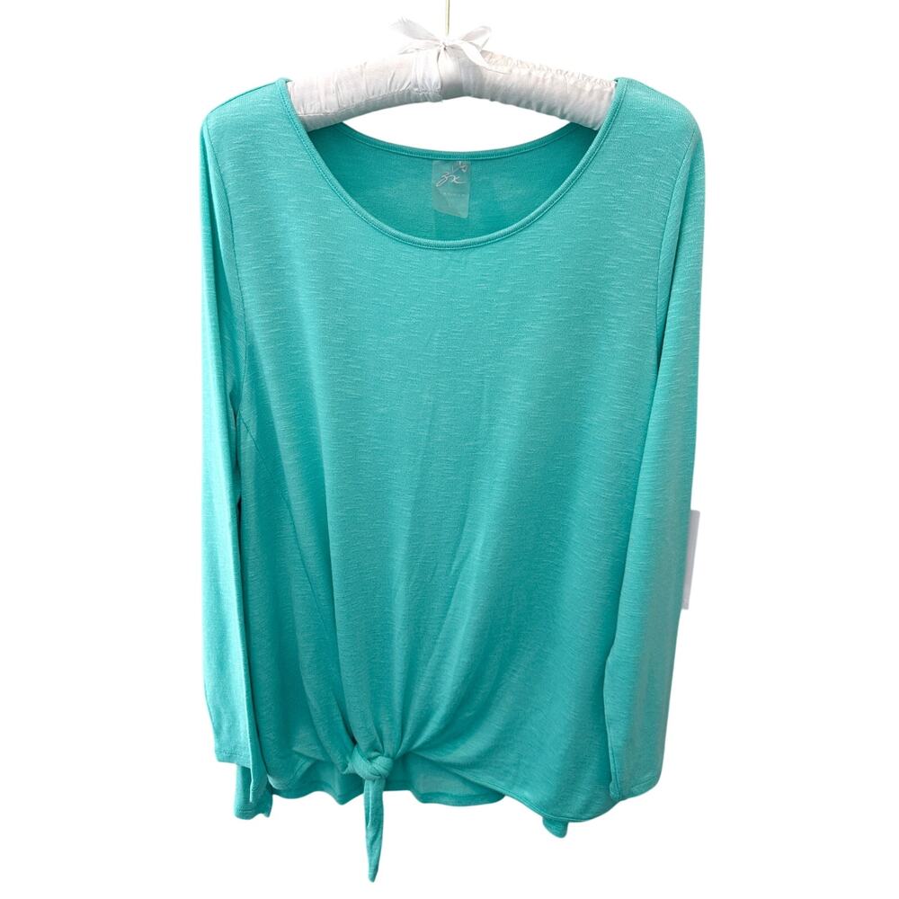 ZX PLATINUM | Turquoise Blue Tie Front Long Sleeve Top NWT | Large